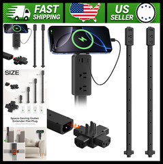 2-Pack Black Electrical Outlet Extender Stick 4-Way Flat Plug 8″-36