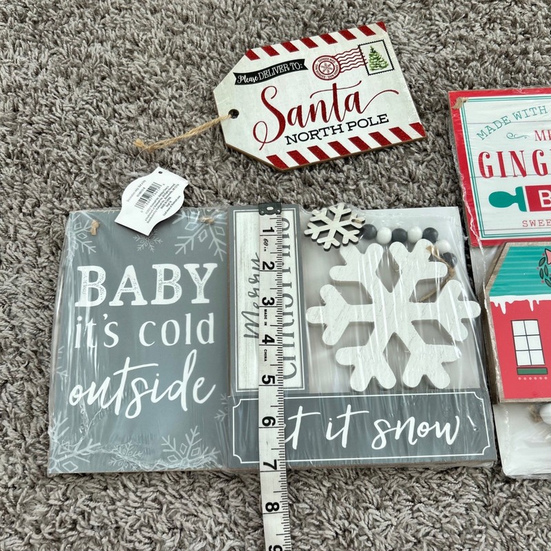 Holiday Time Christmas Decor Bundle Gingerbread Bakery Santa Tag Snowflake Signs gallery