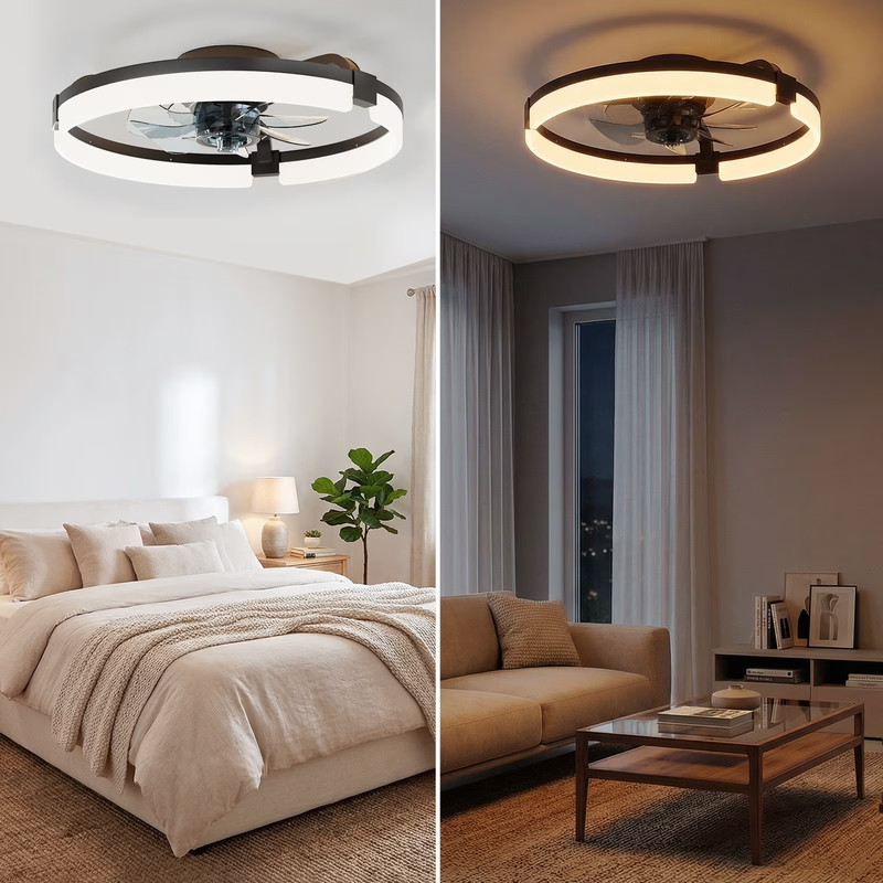 CONCETTA 19in Low Profile Flush Mount Ceiling Fan Dimmable LED Light Remote App gallery