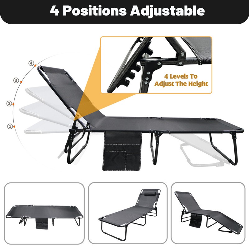 SLSY Folding Cot Adjustable 4-Position Reclining Folding Chaise Lounger Chair gallery