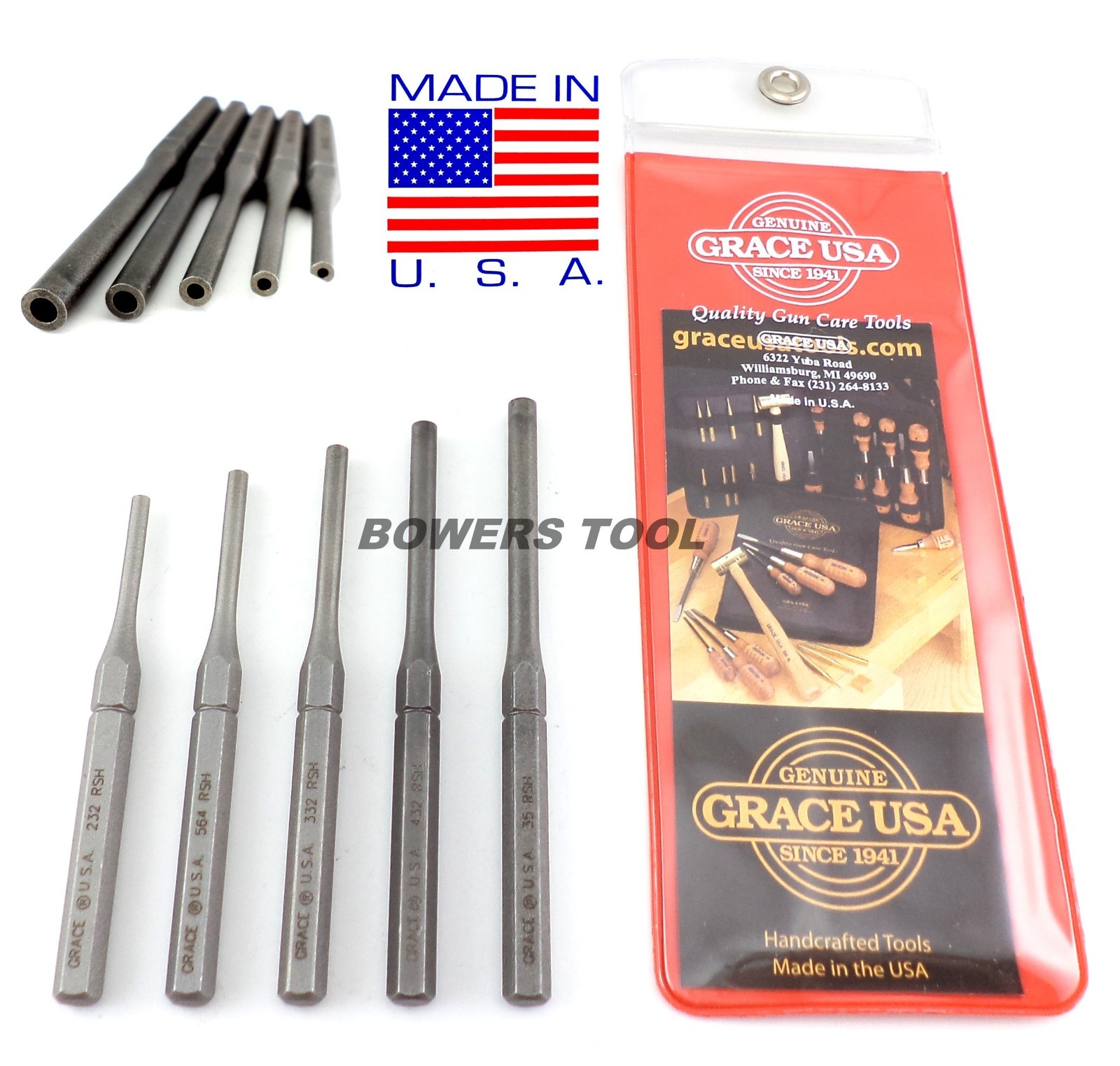 Grace Roll Pin Holder Punch Set 5pc Hollow Center Hole for Springs and Pins USA gallery