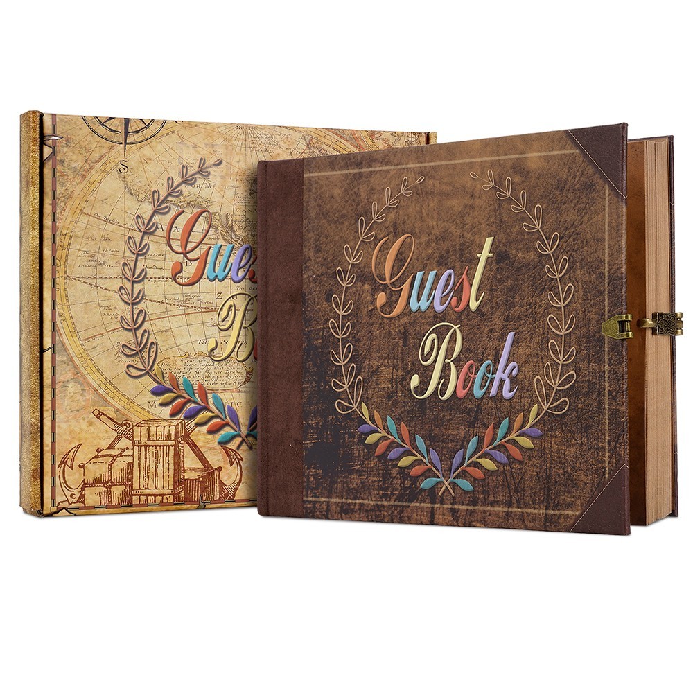 Guest Book Funeral Wedding Memory Book Valentine's Day Gift w/Gold Hardcover US gallery