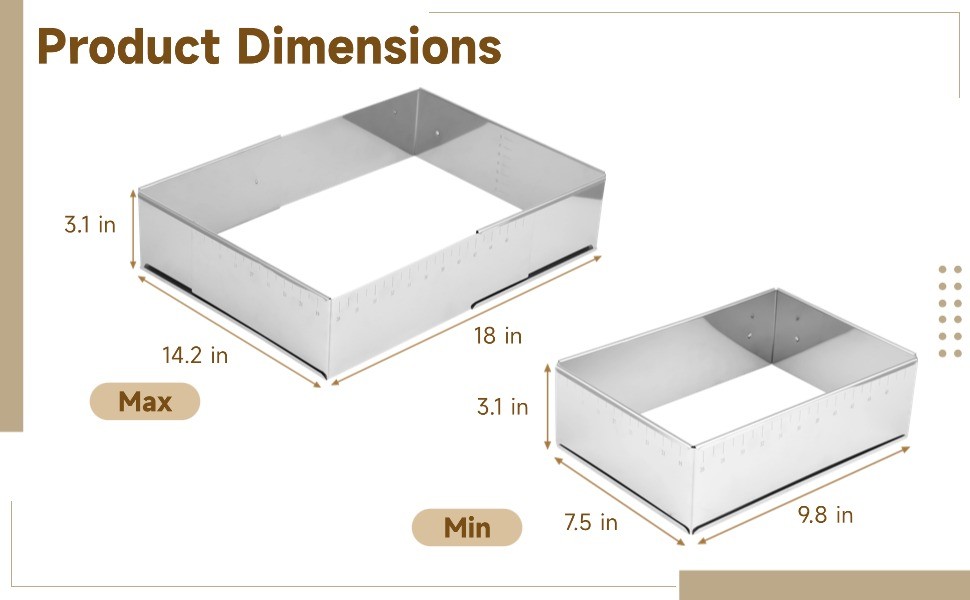 Adjustable Rectangular Cake Ring, Stainl Steel Mousse Cake Ring Mould gallery