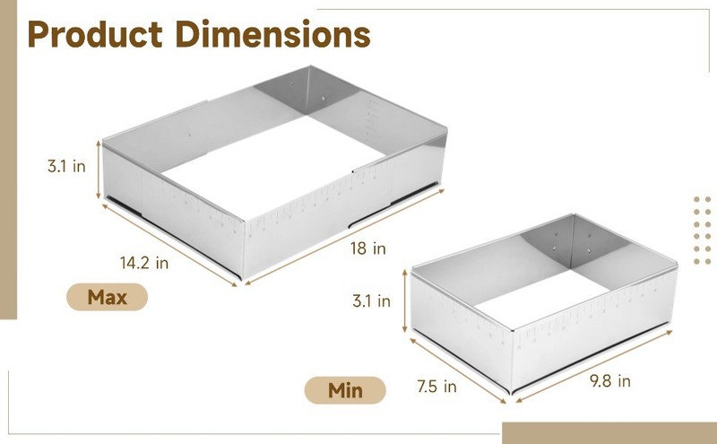Adjustable Rectangular Cake Ring, Stainl Steel Mousse Cake Ring Mould gallery