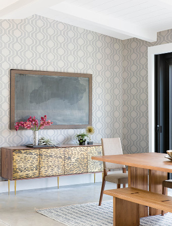 Wallpaper Modern Mid Century Silver Textured Ogee Geometric, 56 sq ft / bolt gallery