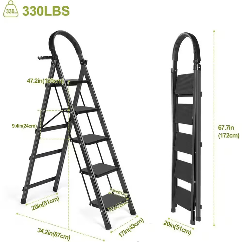 5-Step Iron Lightweight Step Stool (9 Ft. Reach), 330 Lb. Load Capacity, with a gallery