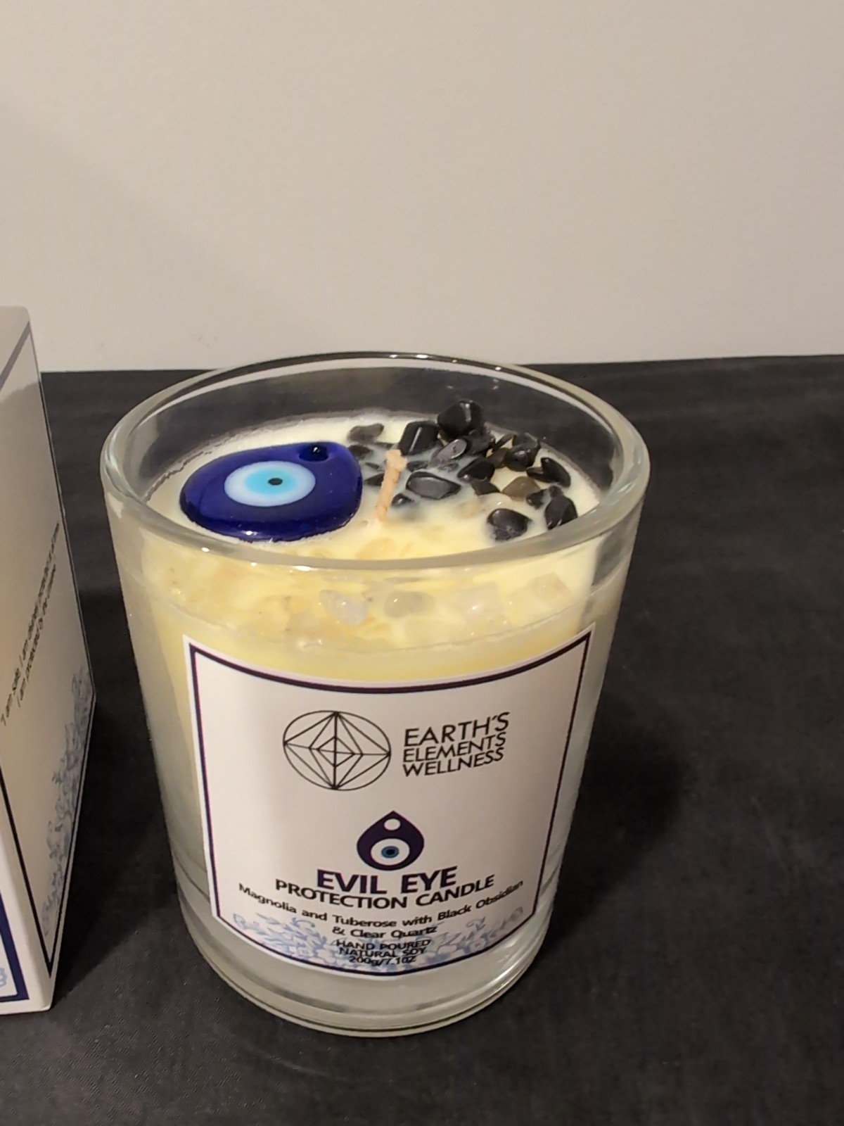 Earths Elements Evil Eye Protection Candle Magnolia Tuberose Obsidian Quartz Soy gallery