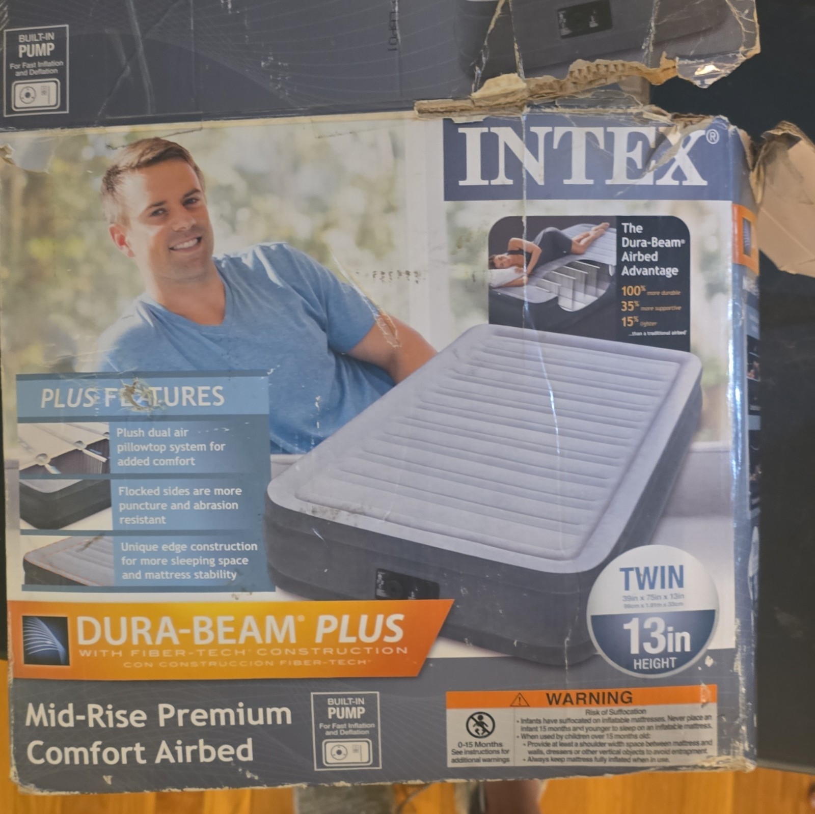 Intex Dura-Beam Plus Twin 13in Mid-Rise Airbed Built-in Pump Fiber-Tech gallery