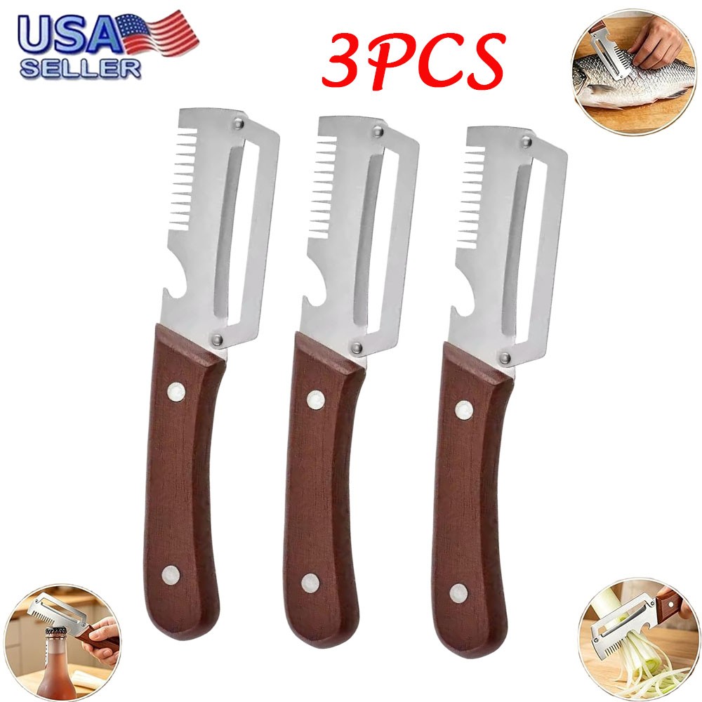 3 PCS 3-in-1 Multifunctional Vegetable Peeler with Wooden Handle,Julienne Slicer gallery