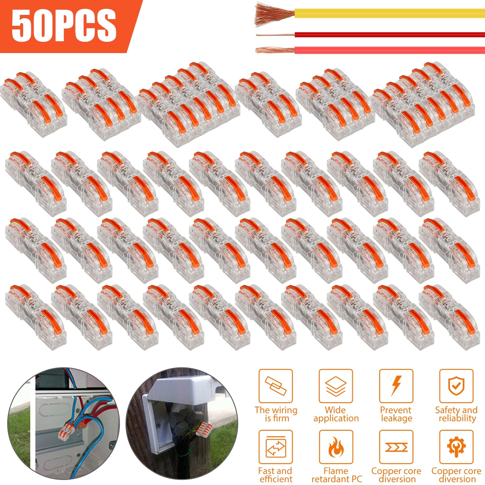 50x Reusable Spring Wire Cable Connectors 28-12AWG Lever Electric Terminal Block gallery