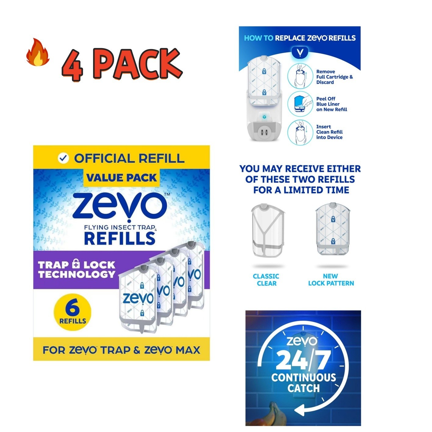 4pack- Refill Cartridges Zevo Flying Insect Trap Refill Cartridges -Easy to Use gallery
