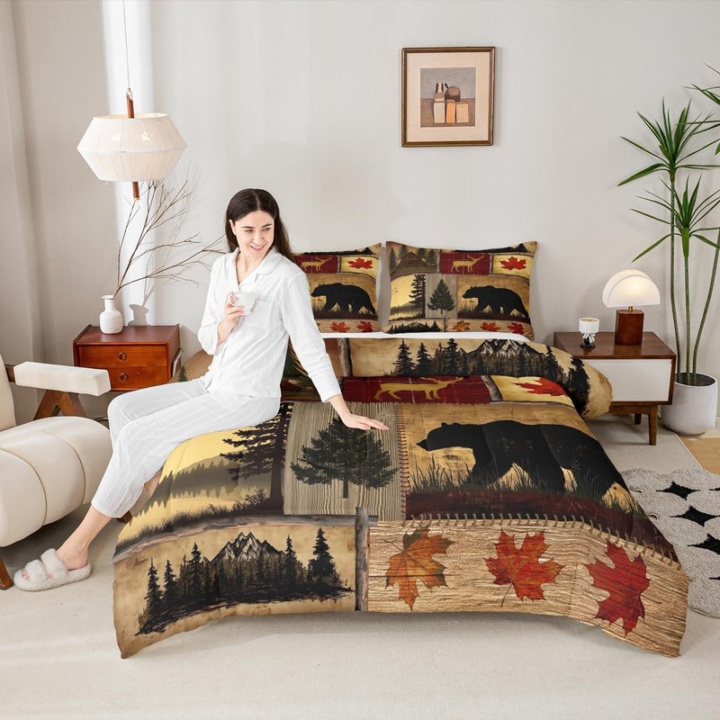 Erosebridal Patchwork Rustic Cabin Comforter Set Kingwoodland Animal Deer Bear gallery