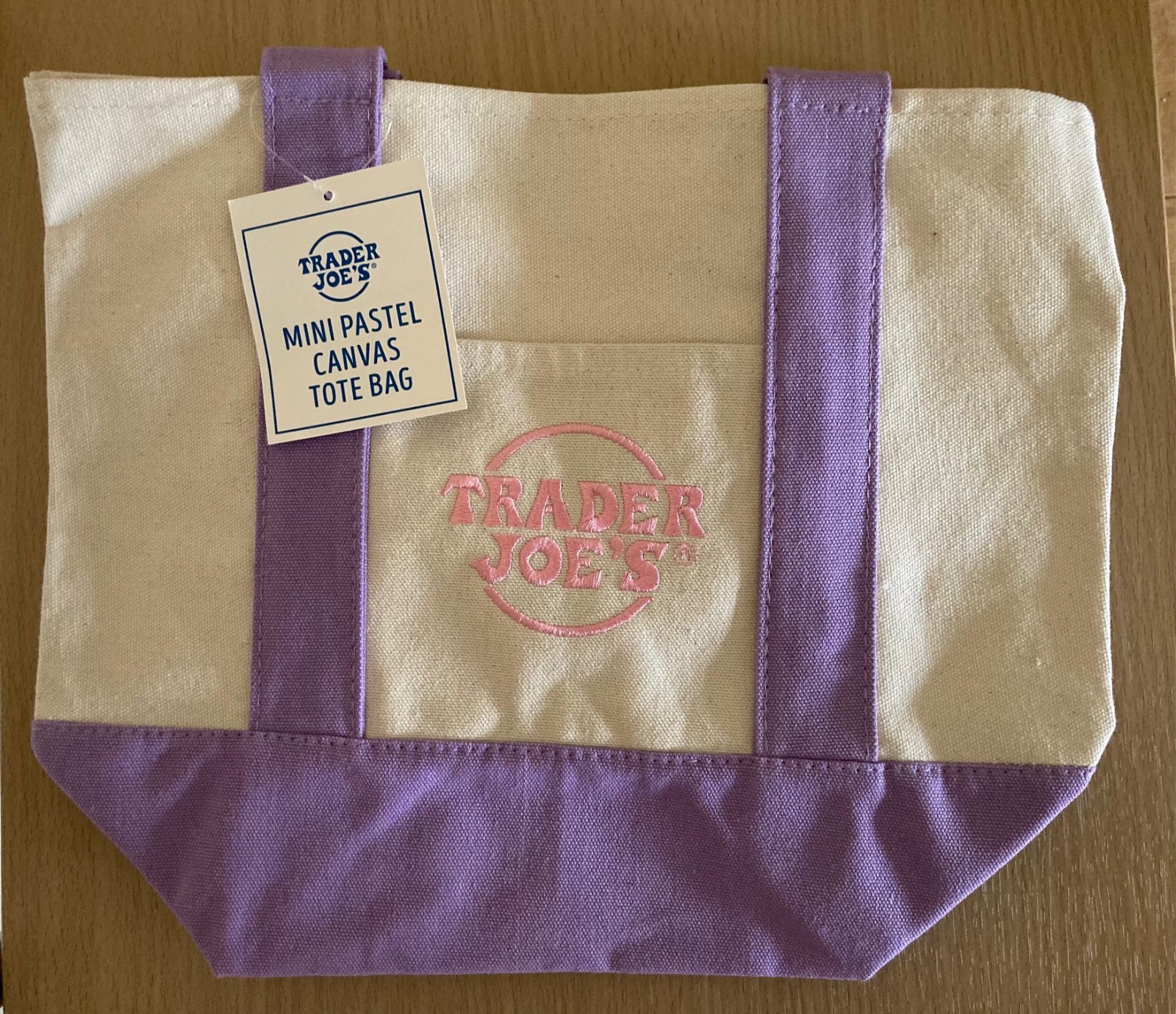 Trader Joe’s Mini Pastel Canvas Tote Bag Set Of 4 NWT Blue Green Pink Purple gallery