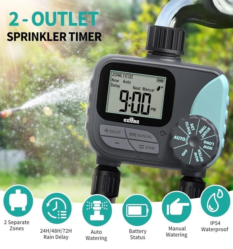 2 outlet Sprinkler Timer Water Timer, Programmable with rain delay Manual/Auto gallery