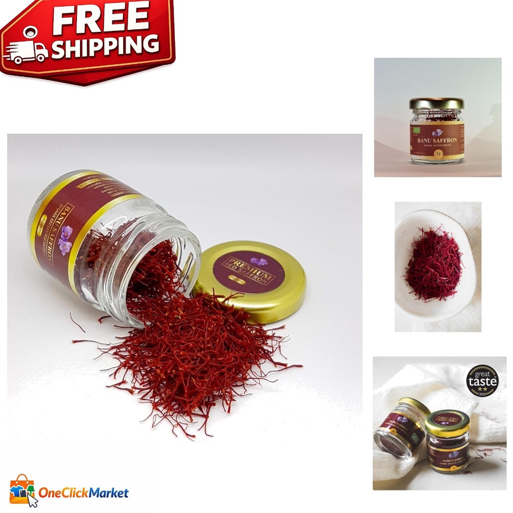 Certified Organic All-Red Saffron Threads - 1 Gram Gourmet Spice in Glass Jar