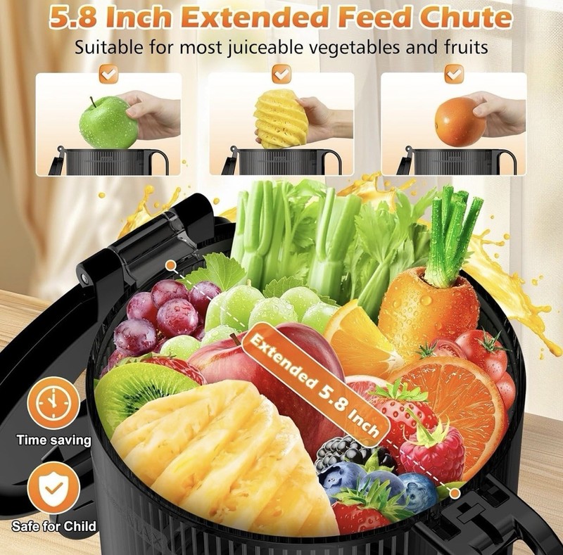 Cold Press Juicer Slow Masticating Wide Feed 5.8” BPA Free Easy Clean gallery