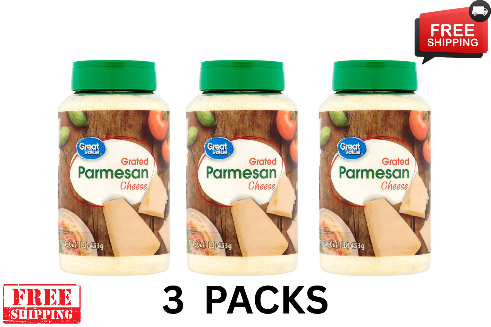 Great Value Grated Parmesan Cheese, 16 oz Each Pack OF 3 Free & Fast Shipping gallery