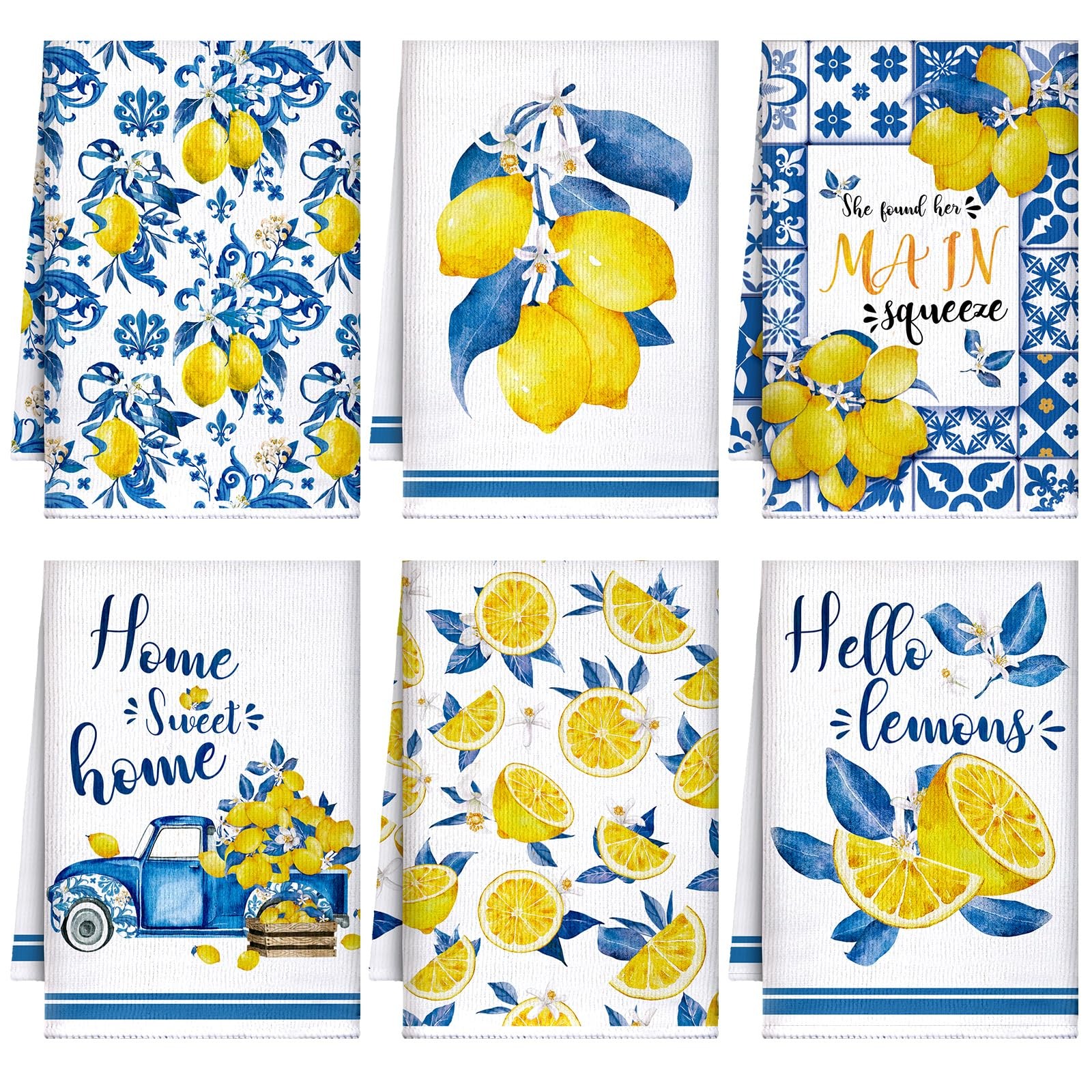 6 Pcs 24 x 16 Inch Summer Tiles Lemon Tea Kitchen Towels Bathroom Towel gallery