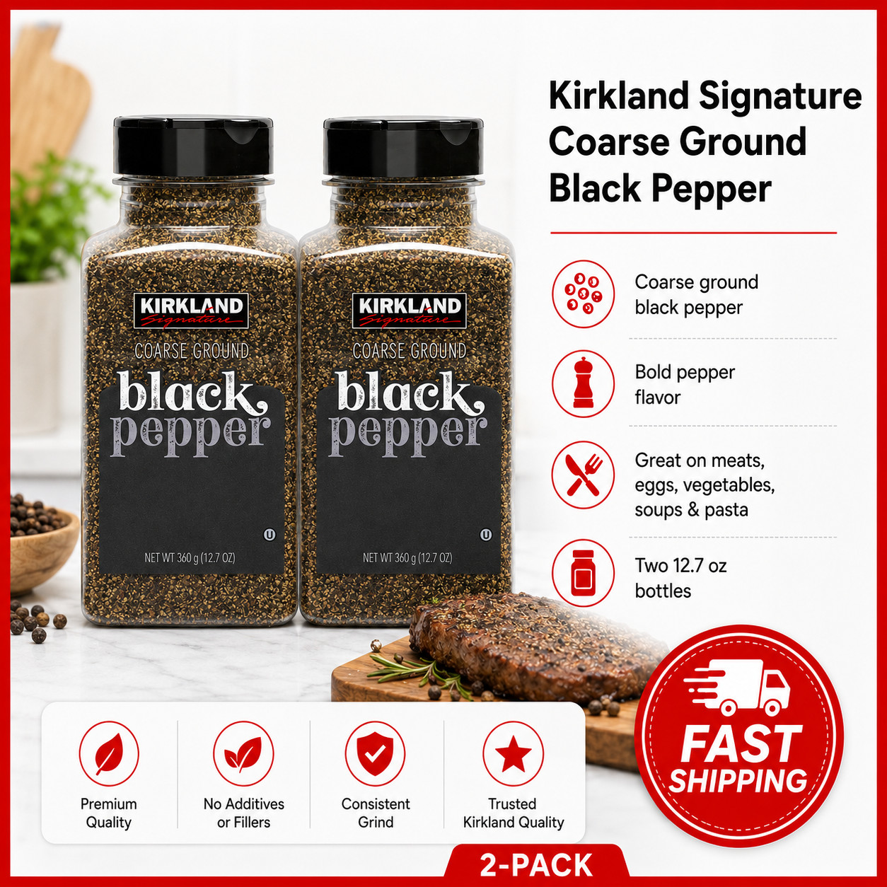 2 Pack Kirkland Signature Course Ground Black Pepper Spice 12.7 Ounce gallery