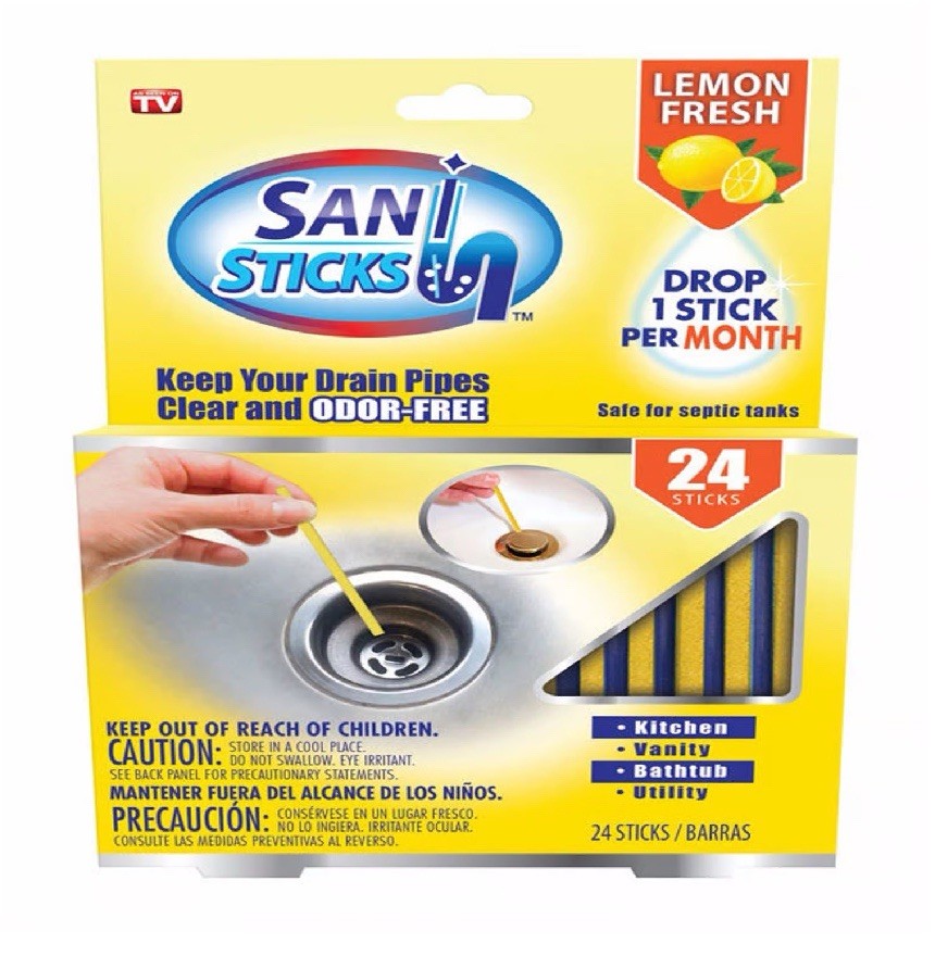 SANI 360° Sani Sticks Drain Cleaner and Deodorizer, 24 Count, Lemon Scent Enz... gallery