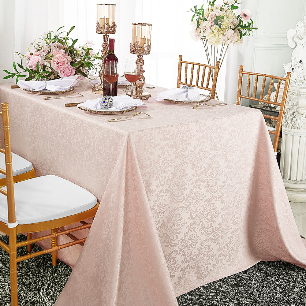 Wedding Linens Inc. 72" x 120" Rectangular Damask Jacquard Polyester Tablecloths gallery