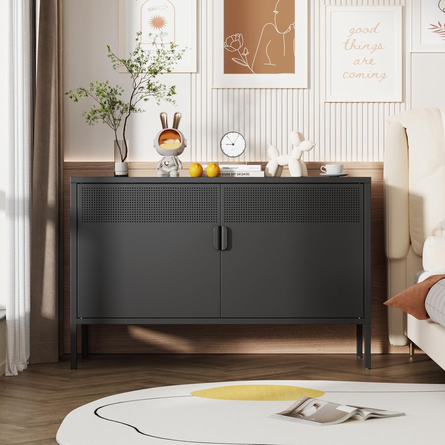 Elegro Black Metal Locker Storage Cabinet For Home Office,Kitchen,Entryway,Bar gallery