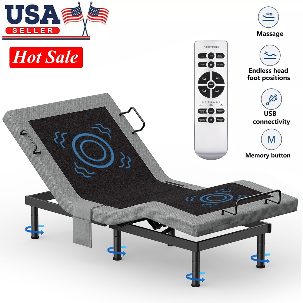 Split King Electirc Adjustable Bed Frame Base With Massage Remote USB Twin XL gallery