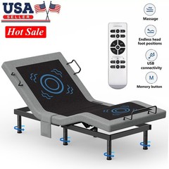 Upgraded Electirc Adjustable Bed Frame Base With Massage Remote USB TXL King