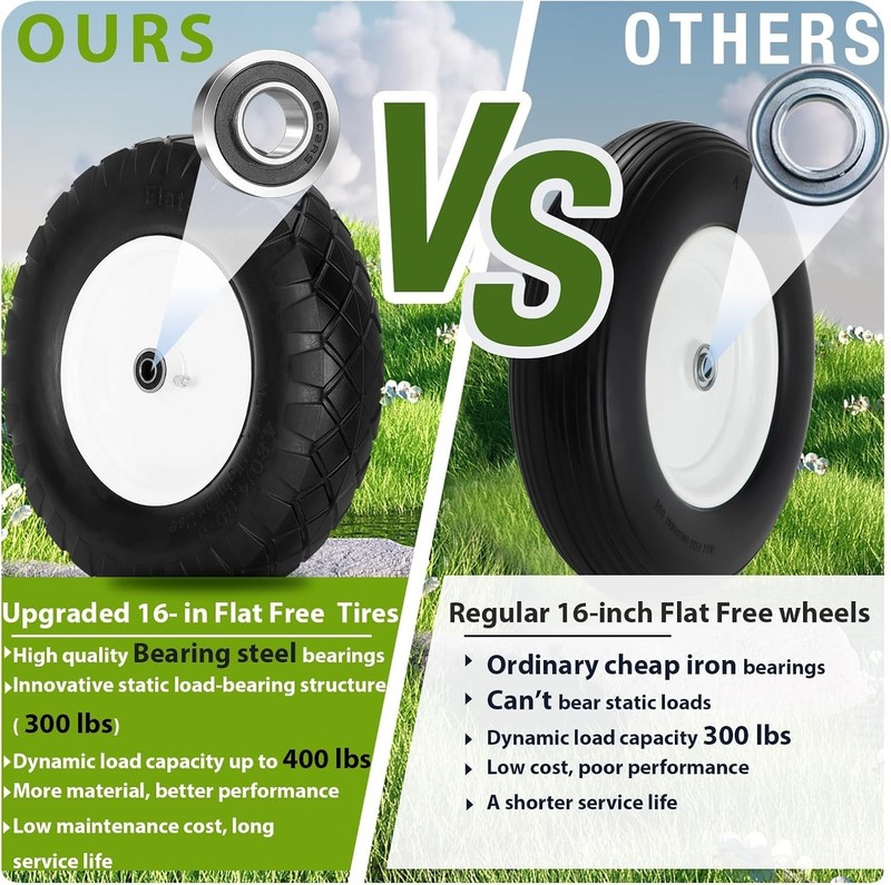 High-Performance 16" Flat Free Wheelbarrow Tires - Universal Fit, 400 lbs gallery