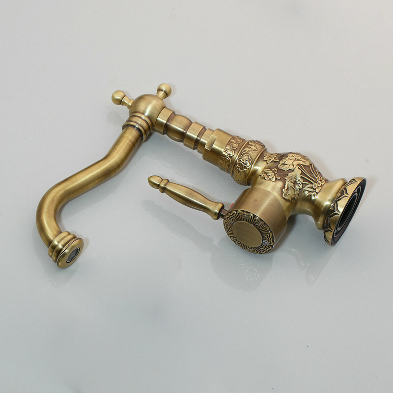 Antique Brass Deck Mount Bathroom Basin Sink Vessel Faucet Mixer Single Hole Tap gallery