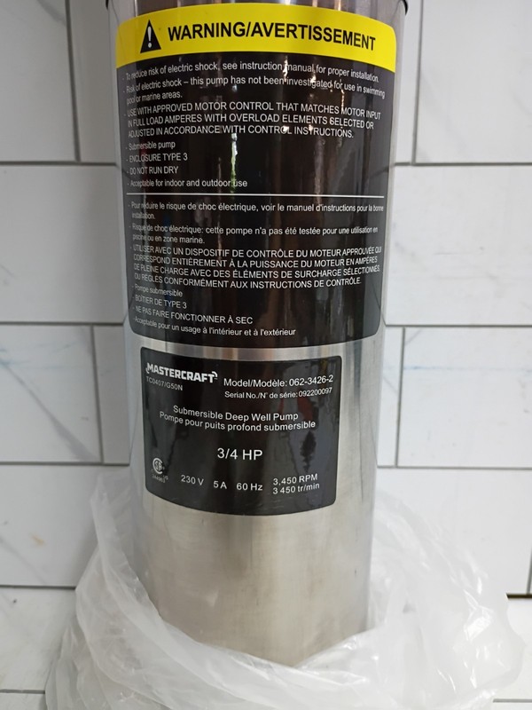 Mastercraft Deep Well Pump 2 or 3 wire 3/4 HP 230V 1300 GPH Open Box gallery