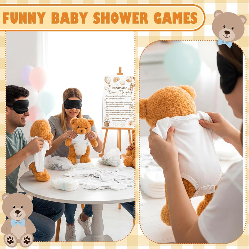 31 Pcs Bear Blindfolded Diaper Changing Baby Shower Game, 6 Sets 15.7 in Bears w gallery