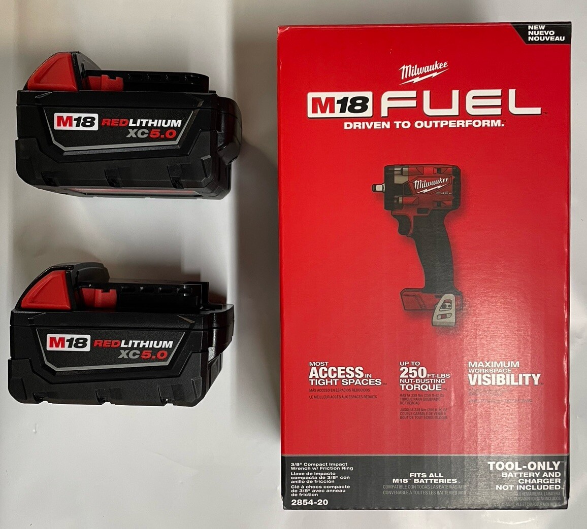 Milwaukee 2854-20 M18 3/8 Compact Impact Friction Ring w/ 2- 5 Amp Batteries NEW gallery