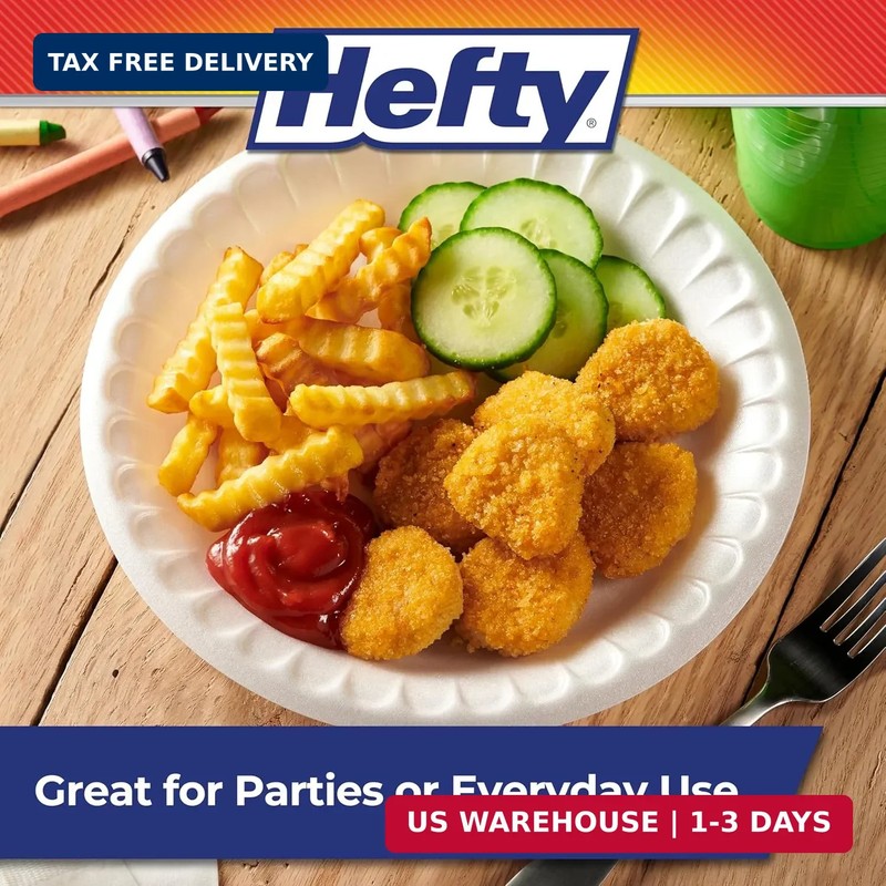 Hefty Everyday Soak Proof Disposable Foam Plates, 8.9 Inches, 100 Count, Disposa gallery