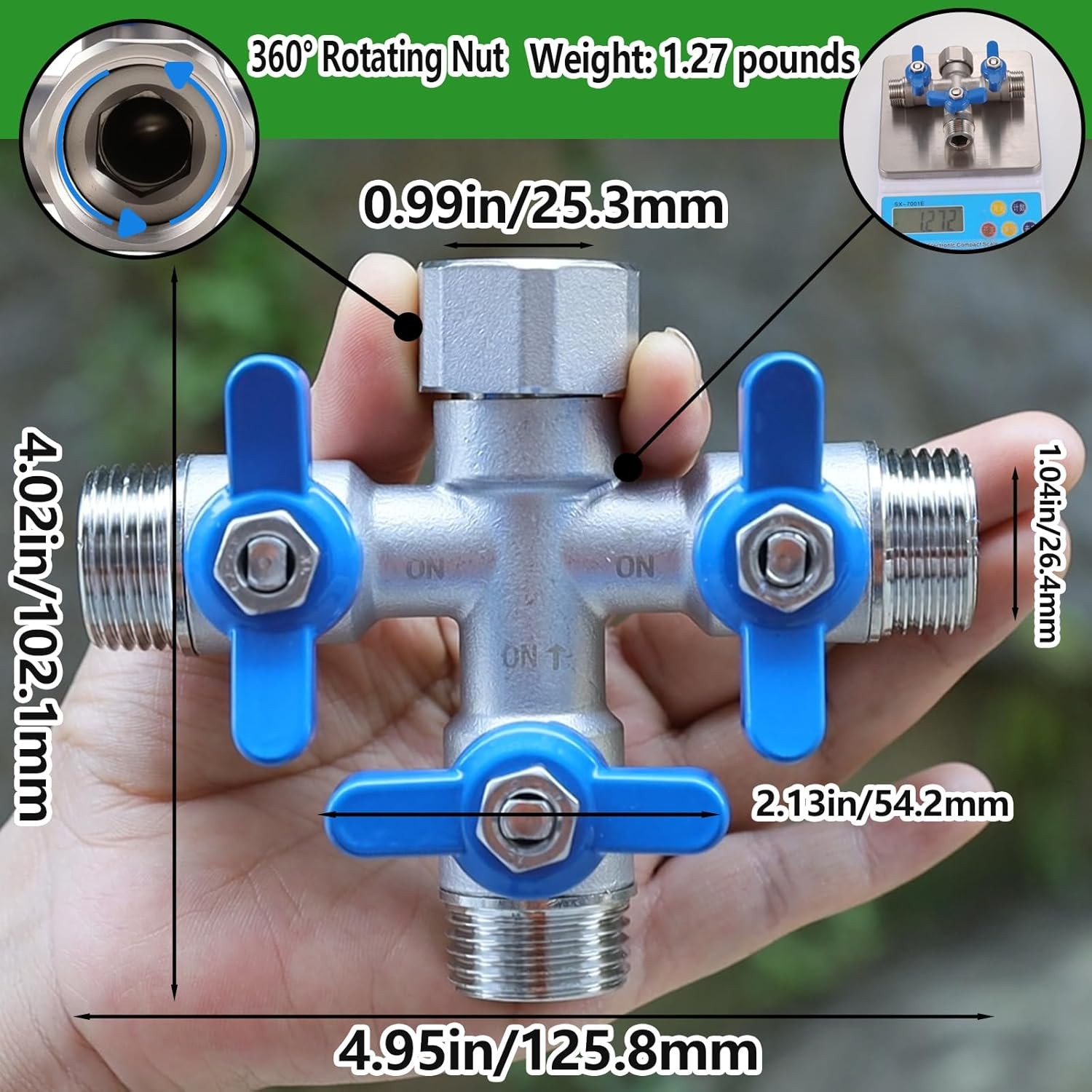 304 Stainless Steel 3 Way Hose Splitter Heavy Duty Full Flow 3/4 Inch gallery