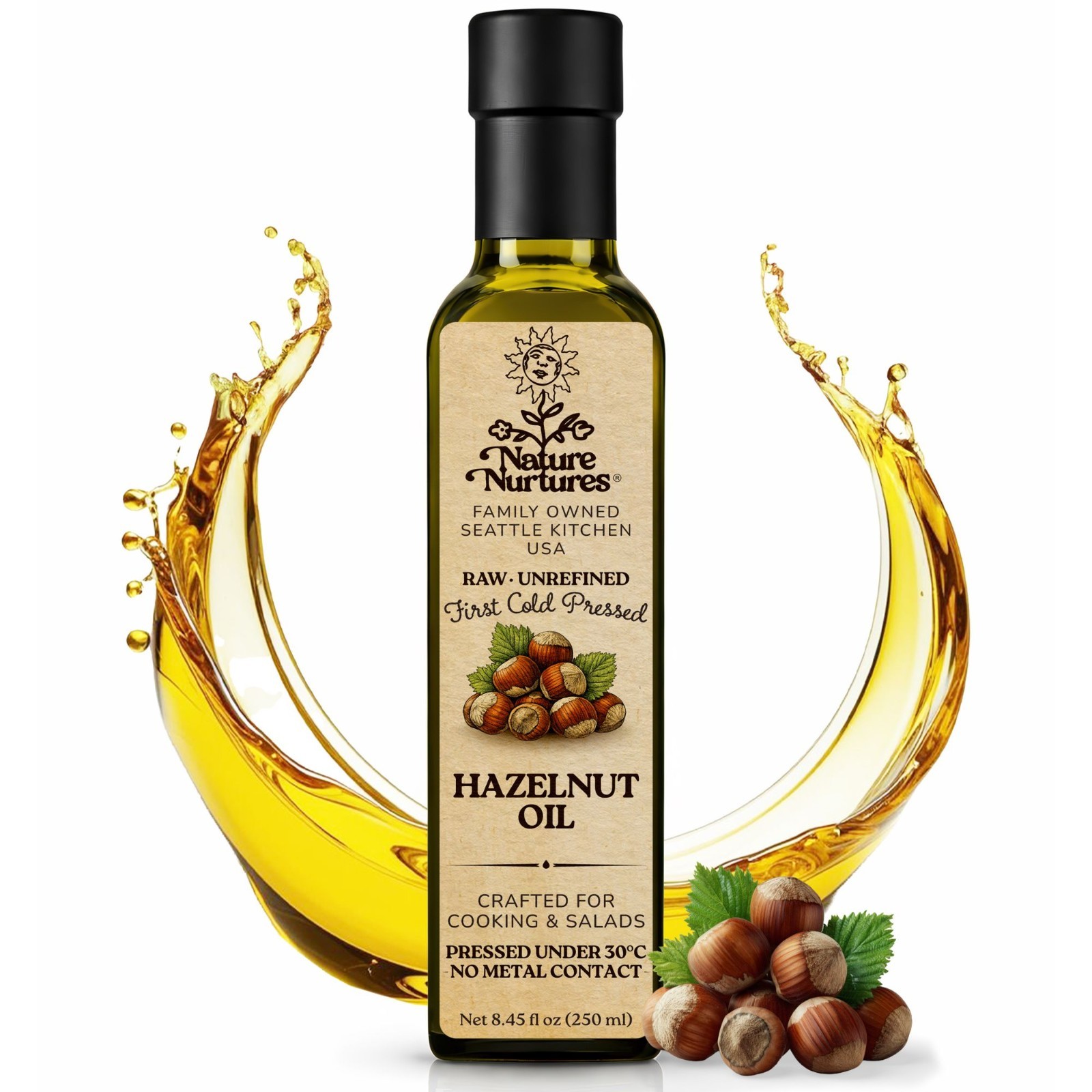Hazelnut Oil for Cooking Raw Unrefined First Cold-Pressed Below 30C Made in USA gallery