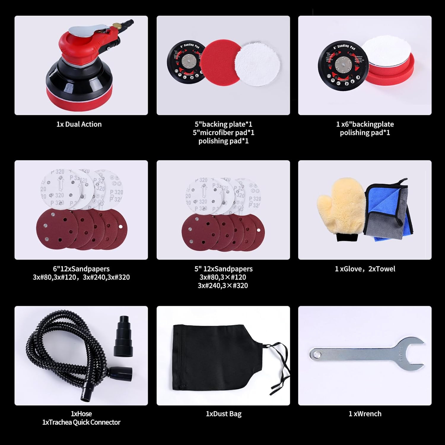5/6 Inches Air Random Orbital Sander,Pneumatic Palm Sander with Extra 5"&6" Back gallery