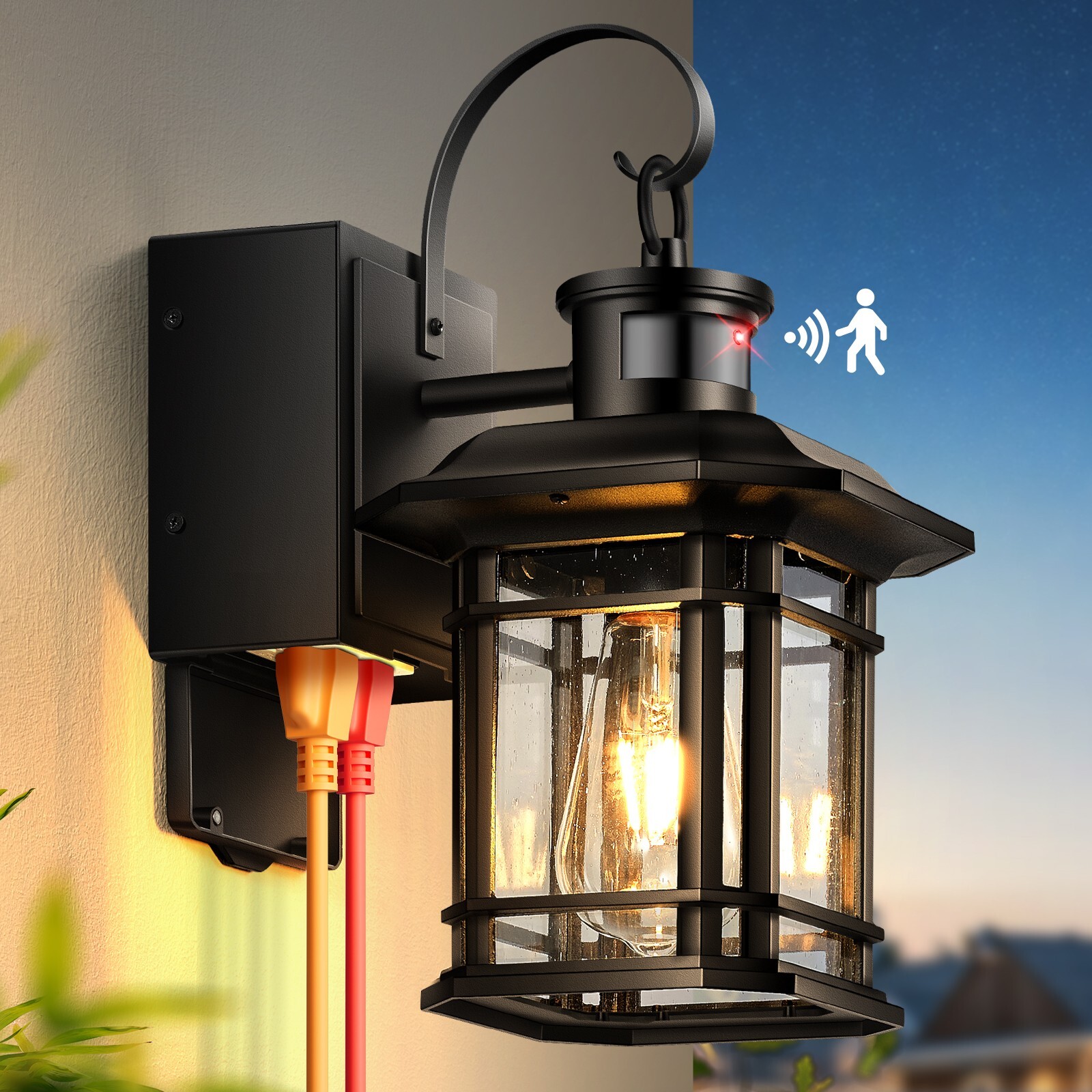 Porch Light with GFCI Outlet, Motion Sensor Outdoor Lights for House gallery