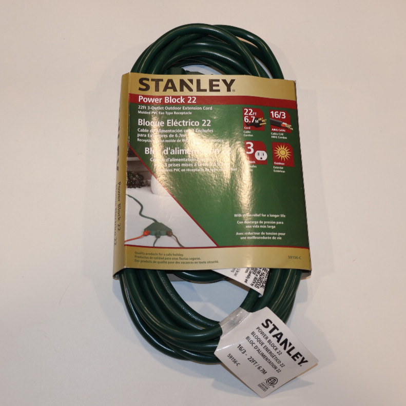22 ft Extension Cord 3 Power Outlets Stanley 22 foot 16/3 Electric Extension gallery