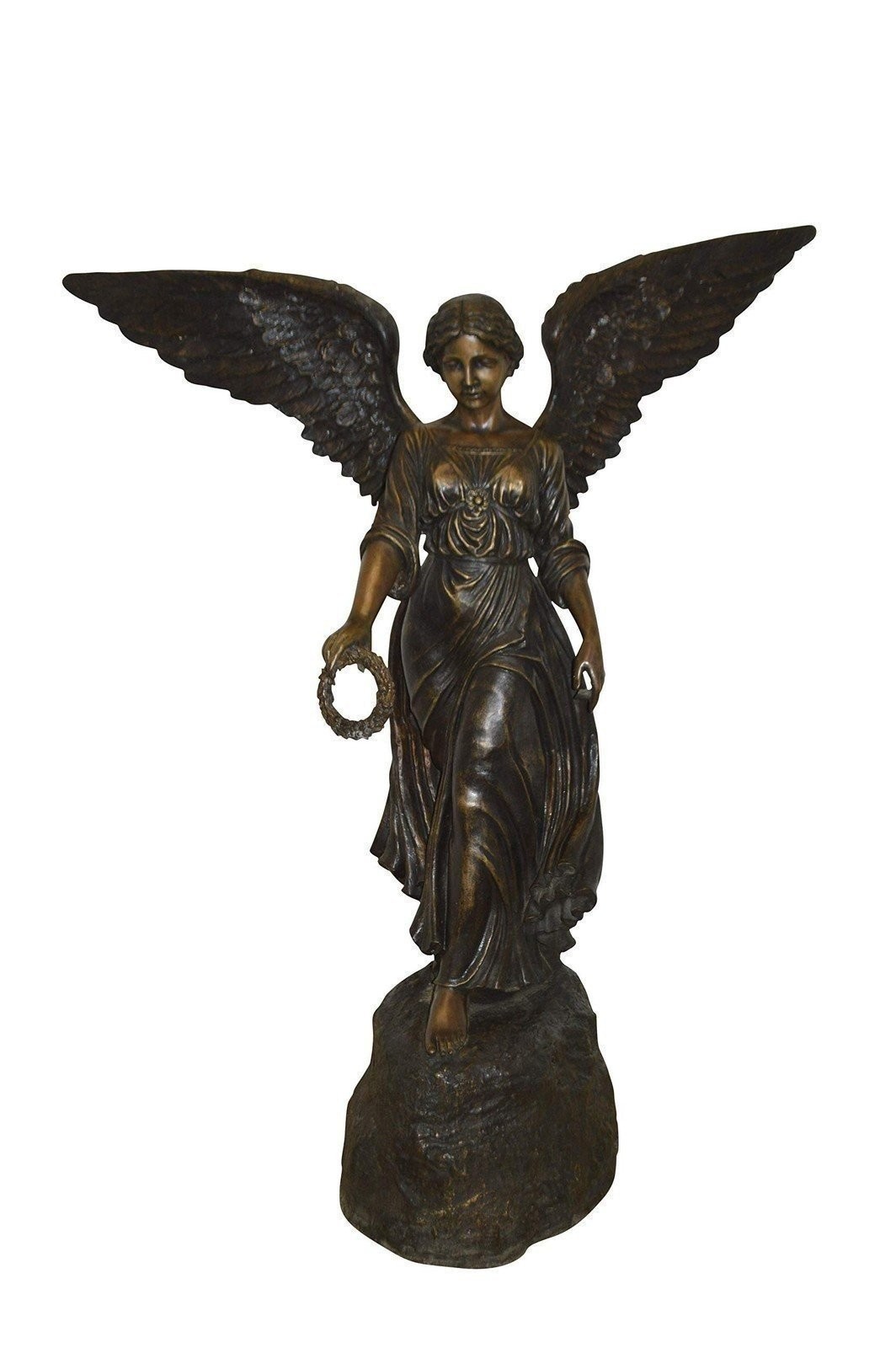 Angel Standing on a Rock Bronze Statue - Size: 60" L x 36" W x 71" H. gallery