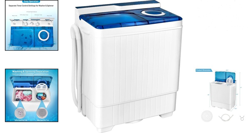 Portable Full-Automatic Top Load Washing Machine, 26lbs Capacity - Blue & White gallery