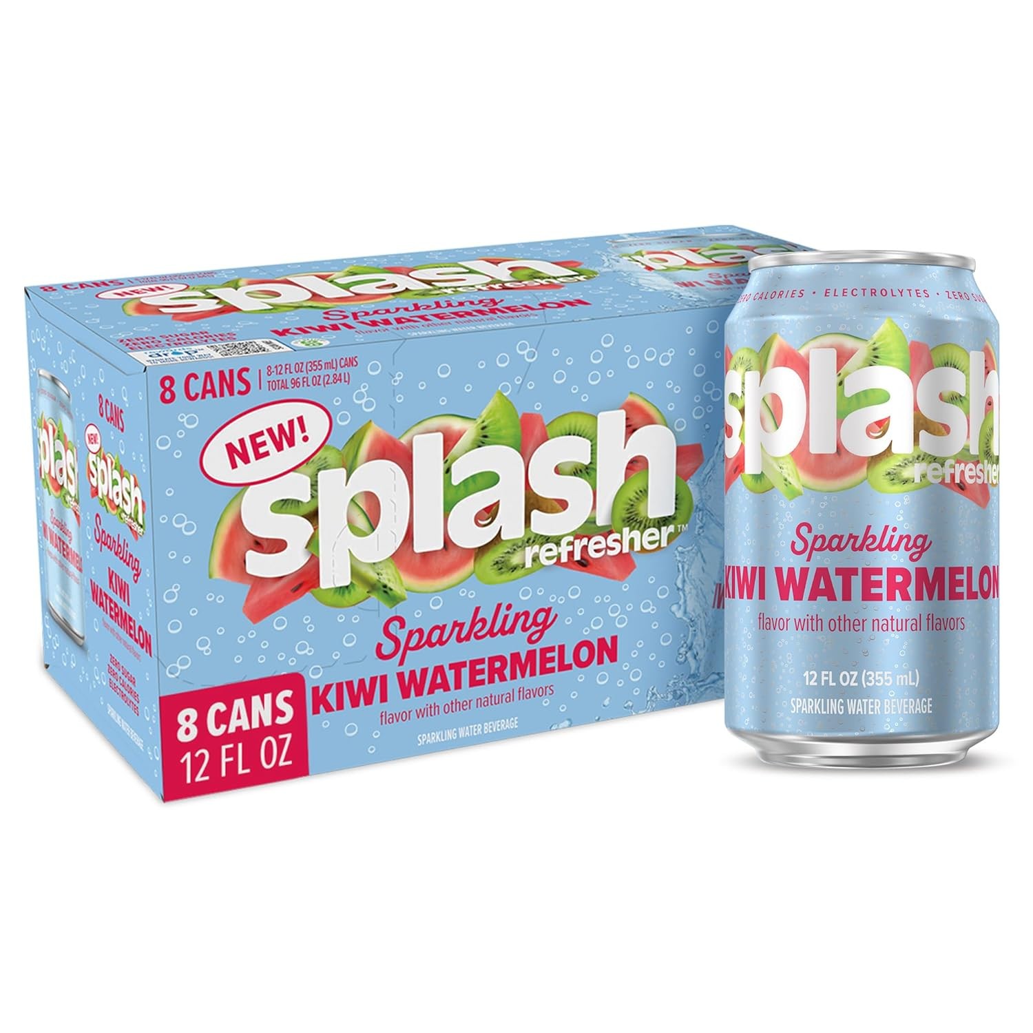 SPLASH REFRESHER Sparkling Water, Kiwi Watermelon - 8-Pack, 12 Fl Oz Cans - Flav gallery
