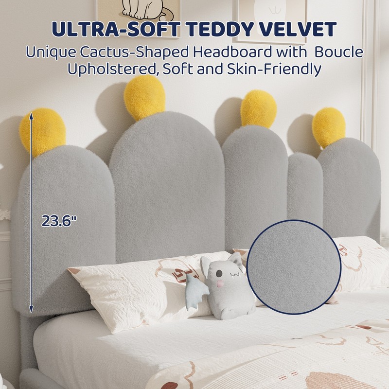 NAIZEA Bed Frame Twin Full Boucle Upholstered Platform Bed Frame with Headboard gallery