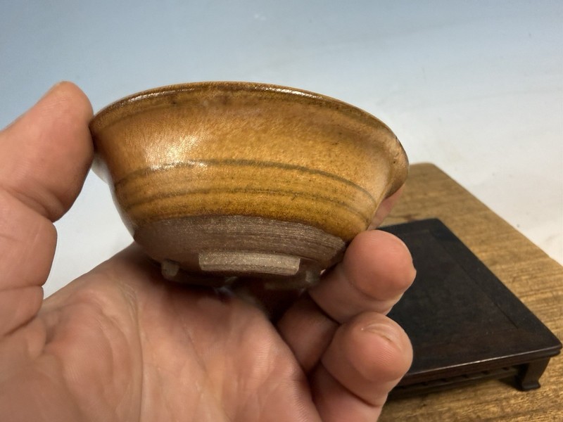 Japanese Unknown Maker Shohin Bonsai Tree Pot 3 1/2 By 1 1/4” Mustard Glaze gallery