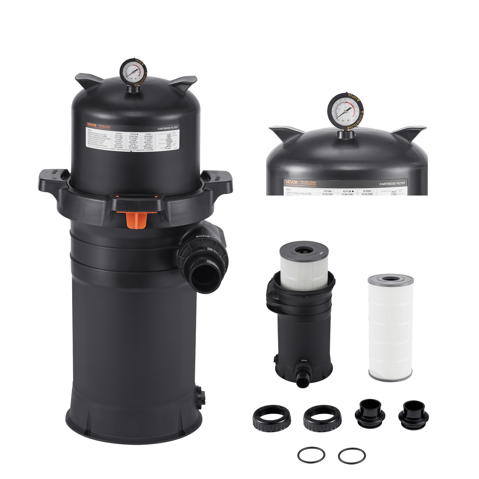VEVOR 150 sq.ft² Cartridge Pool Filter Valve 9000 GPH Swimming Pool Filtration gallery