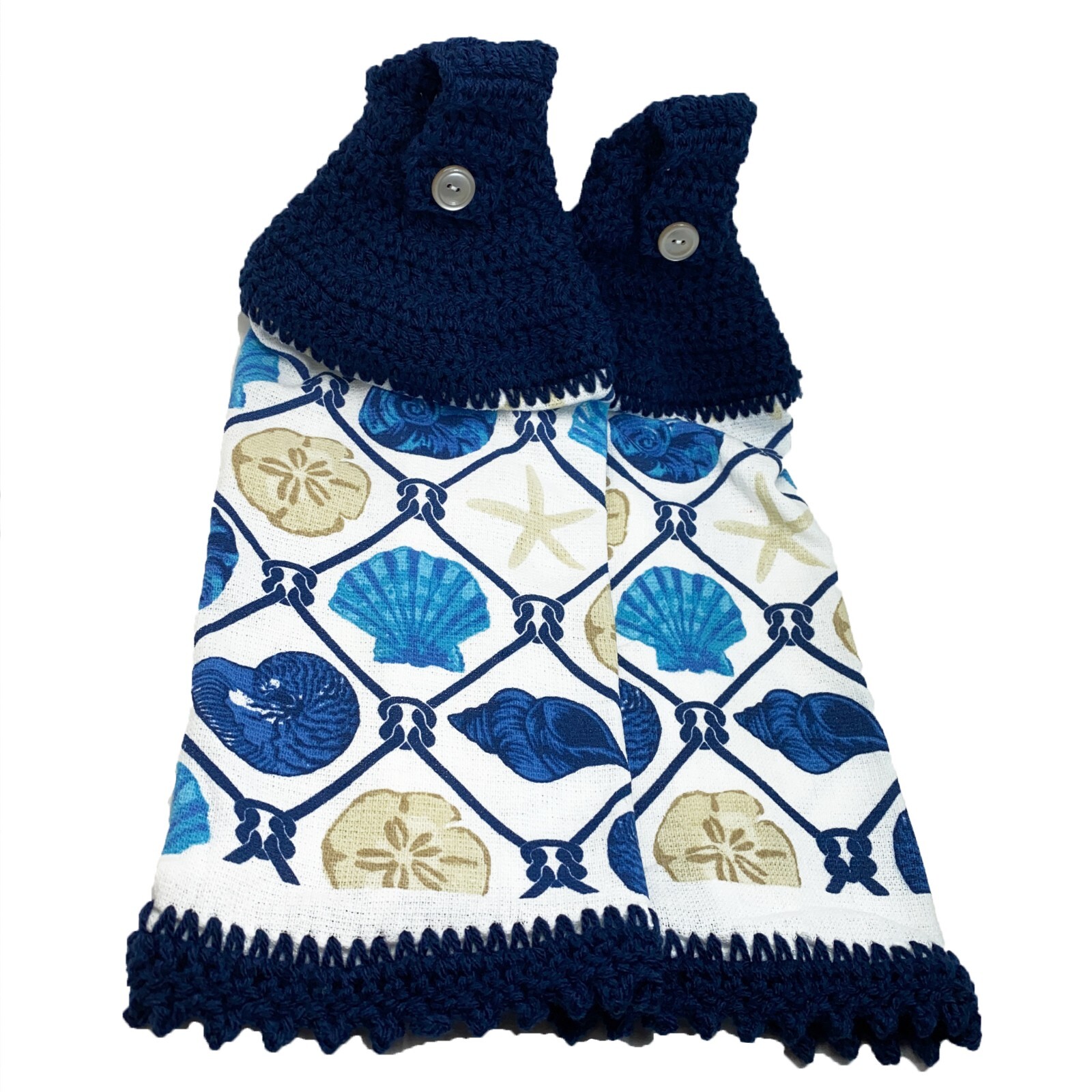 Coastal Seashell Starfish Hanging Kitchen Towel Set Crochet Top Beach Salt LIfe gallery
