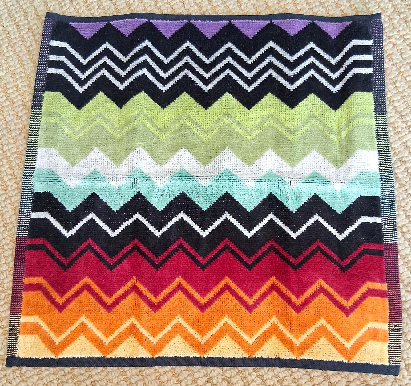 MISSONI HOME 'Giacomo (Multi)' Zig-Zag Stripe Designer Face Towel 12" x 12" NEW! gallery