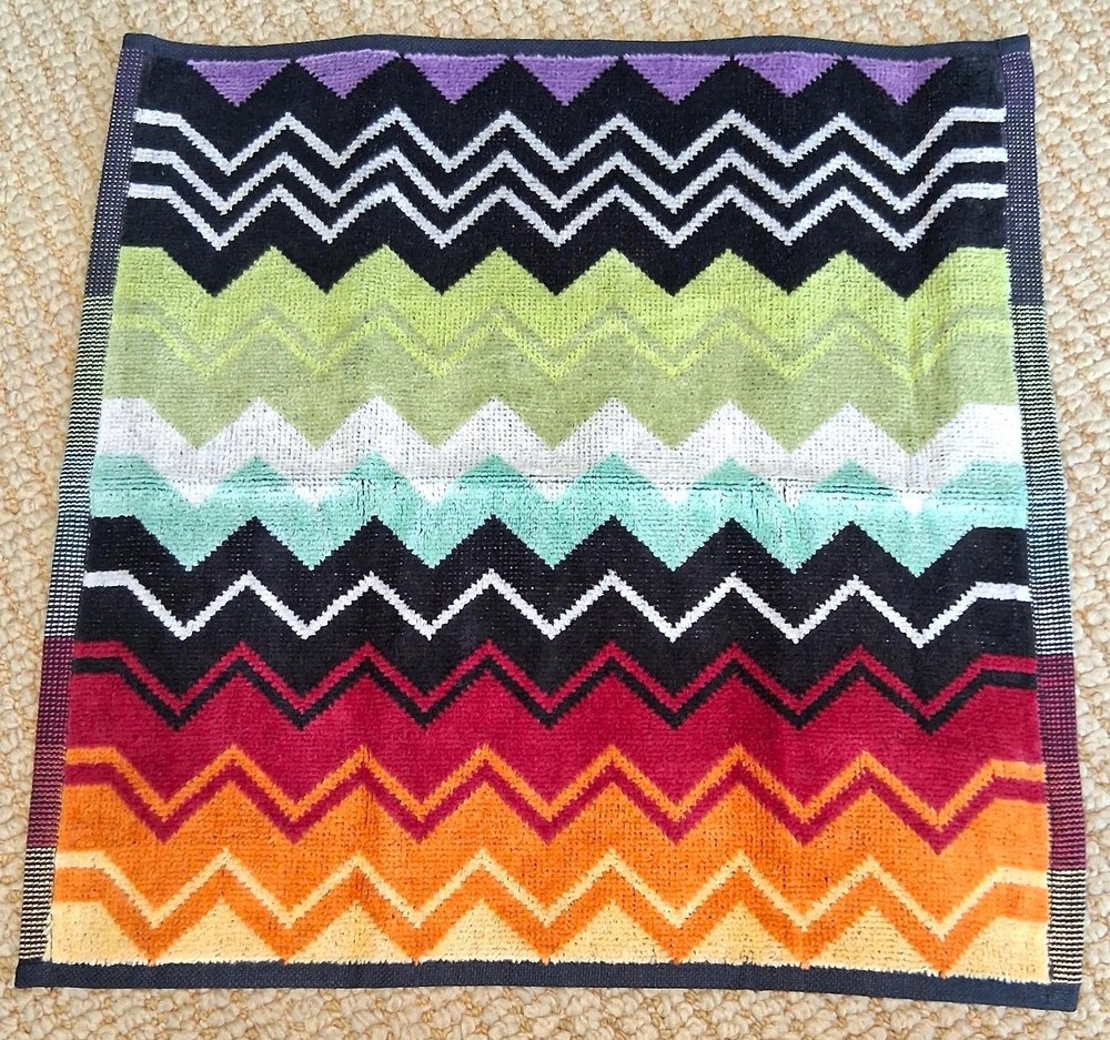 MISSONI HOME 'Giacomo (Multi)' Zig-Zag Stripe Designer Face Towel 12" x 12" NEW!