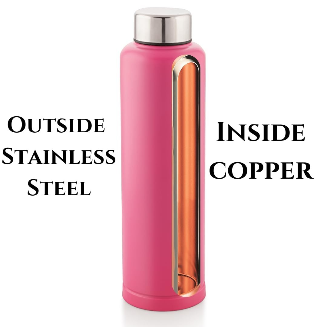 Inside Copper outside Steel Water Bottle 1000 ml Leakproof School Office Gym gallery