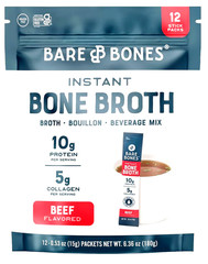 BARE BONES INSTANT BONE BROTH BEEF BOUILLON 12 STICK 1Og PROTEIN 5g COLLAGEN